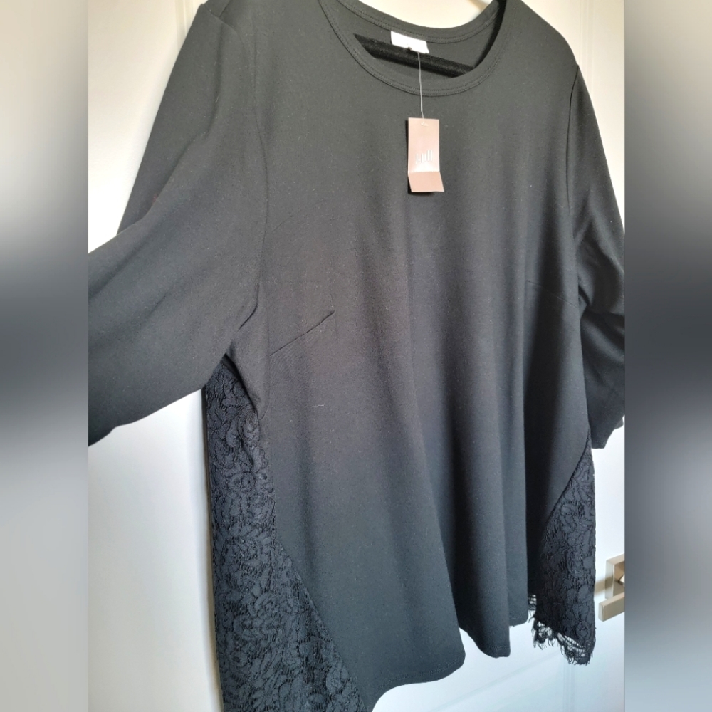 NWT JJill Ponte Knit Black Lace Tunic Sz 3x
